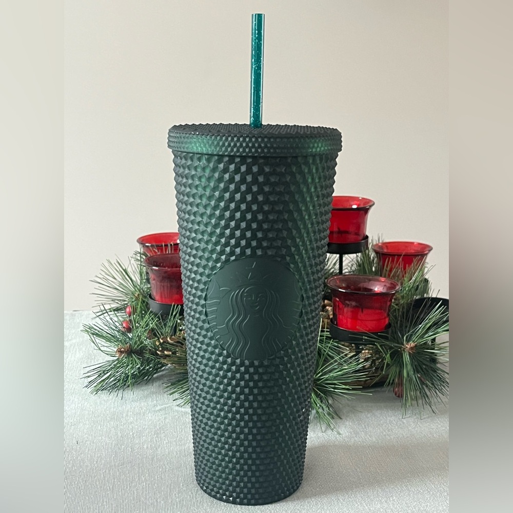 Starbucks 💫Dark Green Matte Jelly Diamond Studded Tumbler 24oz. / 710ml Venti
